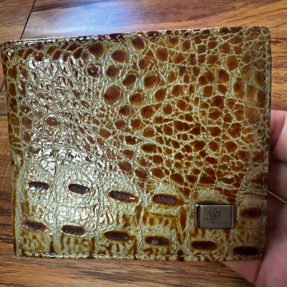 60-70's exotic leather wallet, Embossed Wallet with Metal Logo
